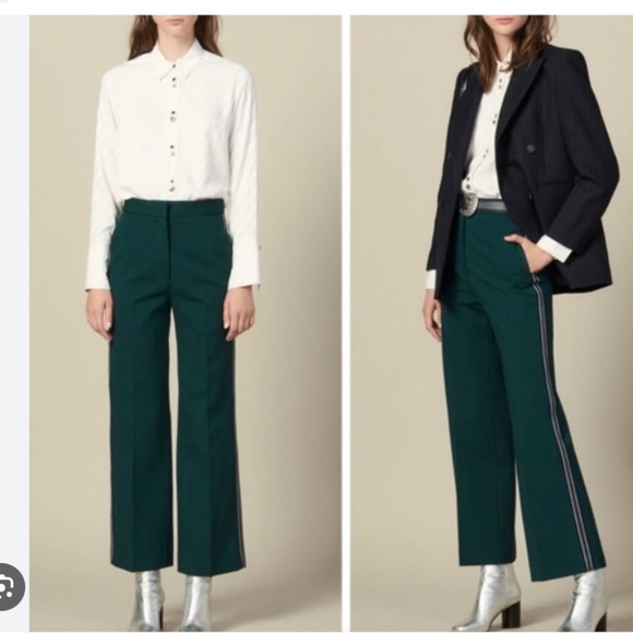 Sandro Paris Pants - sandro paris khol green wide leg side stripe ponte knit trouser pants sz 34
